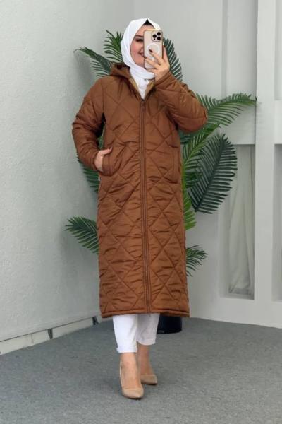 Sena Uzun Şişme Mont Kahverengi