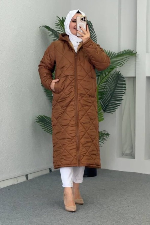 Sena Uzun Şişme Mont Kahverengi