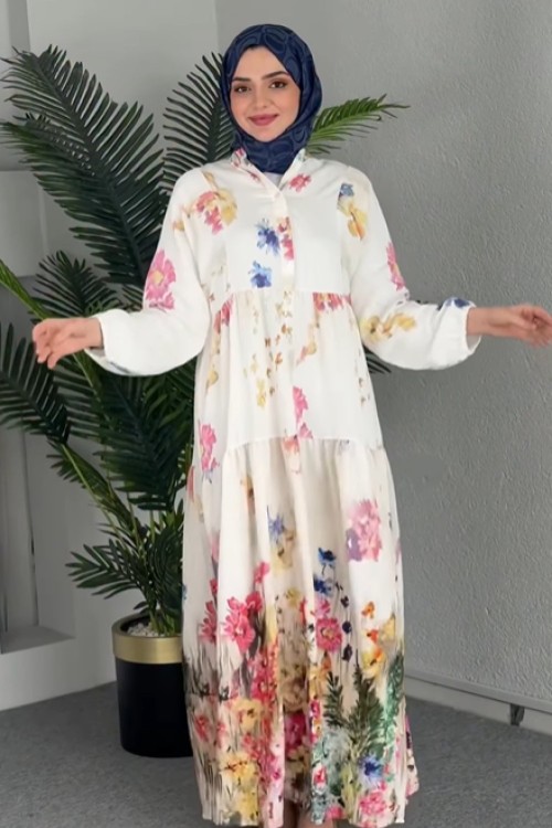 Seren Modal Elbise Beyaz