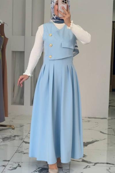 Sidelya Elbiseli İkili Takım Bebe Mavisi