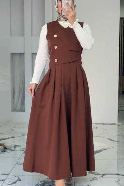 Sidelya Elbiseli İkili Takım Kahverengi