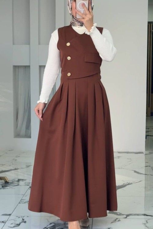 Sidelya Elbiseli İkili Takım Kahverengi