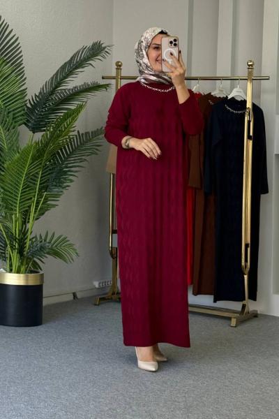 Sinem Merserize Elbise Bordo