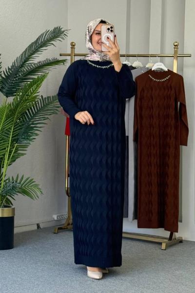 Sinem Merserize Elbise Lacivert