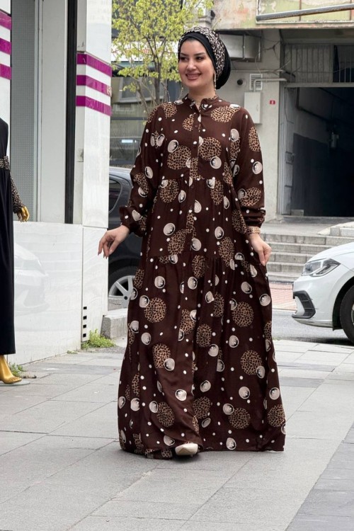 Şöhret Viskon Elbise Kahverengi