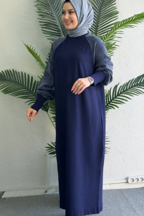 Suna Merserize Elbise Lacivert