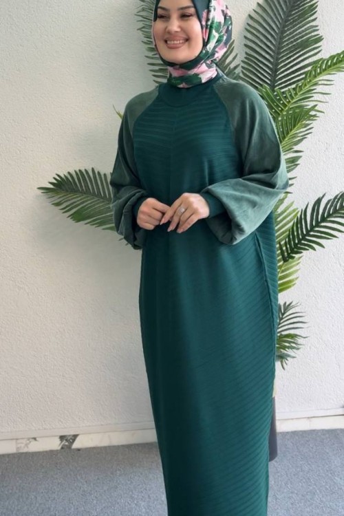 Suna Merserize Elbise Zümrüt