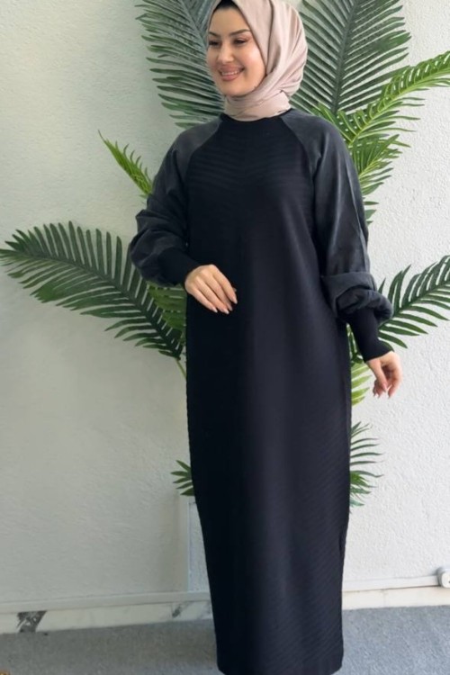 Suna Merserize Elbise Siyah