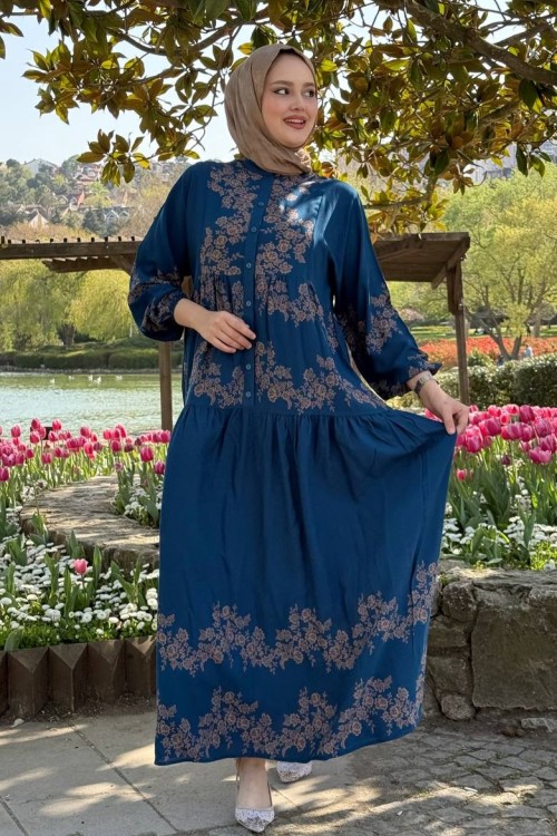 sündüs viskon elbise Mavi