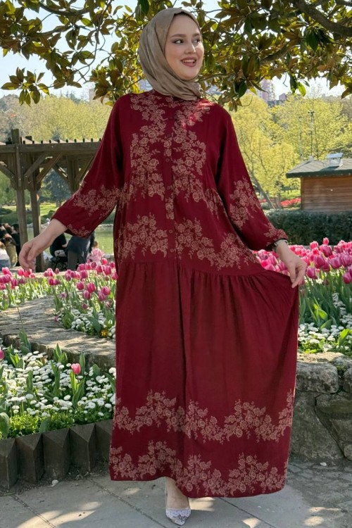 sündüs viskon elbise Kırmızı