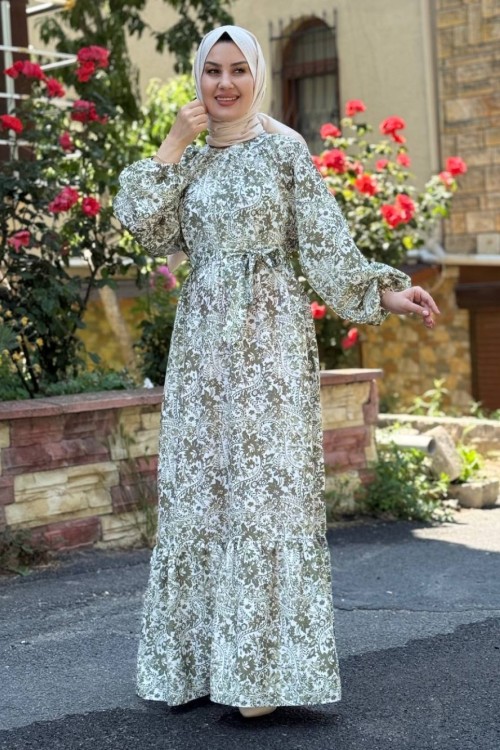 Suzan Kemerli Elbise Yeşil