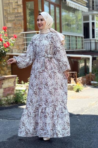 Suzan Kemerli Elbise Sütlü Kahve