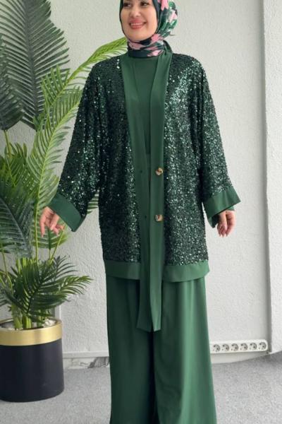 Tilda Pullu Üçlü Takım Zümrüt