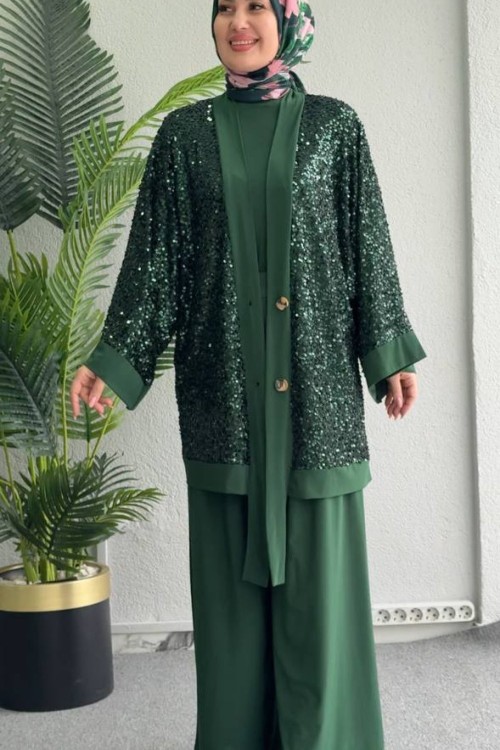 Tilda Pullu Üçlü Takım Zümrüt