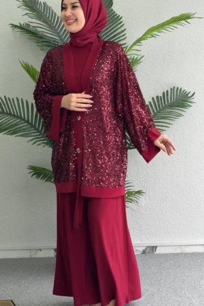 Tilda Pullu Üçlü Takım Kırmızı