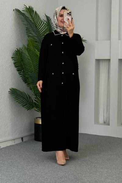 Yakalı Triko Elbise Siyah