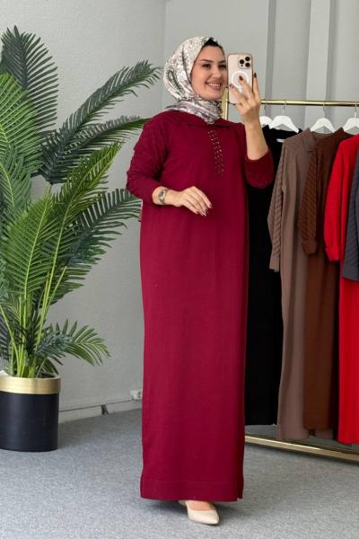 Yaprak Merserize Elbise Bordo