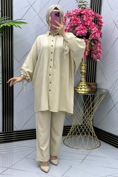 Yarasa pantolonlu ikili takım Krem