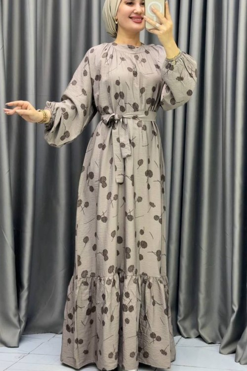 Yeni Dünya Kemerli Elbise Taba