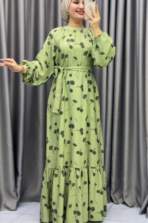 Yeni Dünya Kemerli Elbise Yeşil