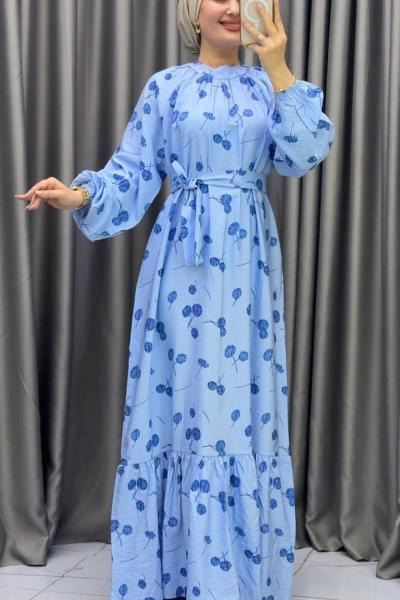 Yeni Dünya Kemerli Elbise Mavi