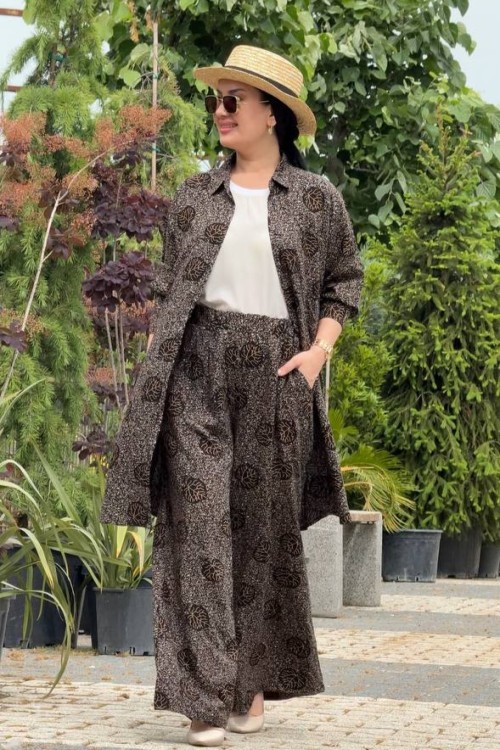 Yörem İkili Takım Pantolonlu Kahverengi Bej