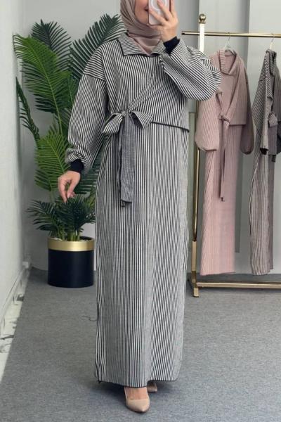 Zebra Desenli Triko Elbise Siyah