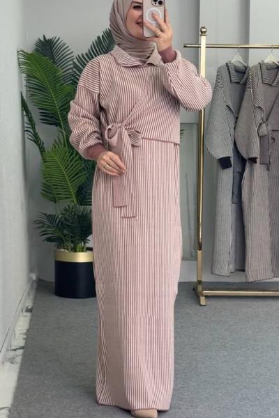 Zebra Desenli Triko Elbise Gül