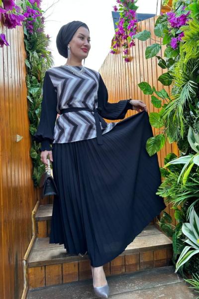 Zikzak etekli takım etekli takım Siyah