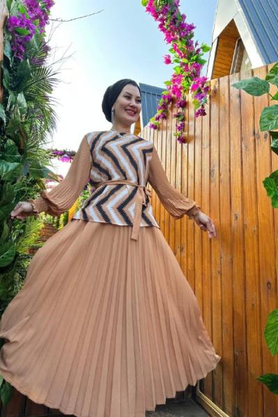 Zikzak etekli takım etekli takım Turuncu