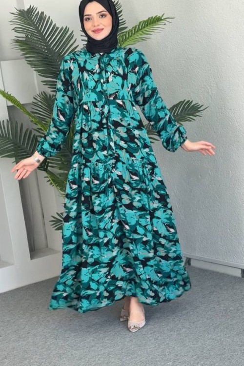 Kuğu Viskon Elbise Su Yeşili