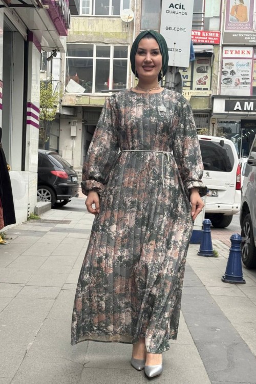 NURSEL krep elbise Yeşil