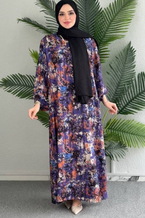 NURSEL krep elbise Mor