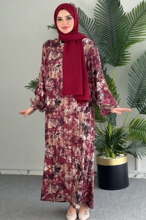 NURSEL krep elbise Bordo