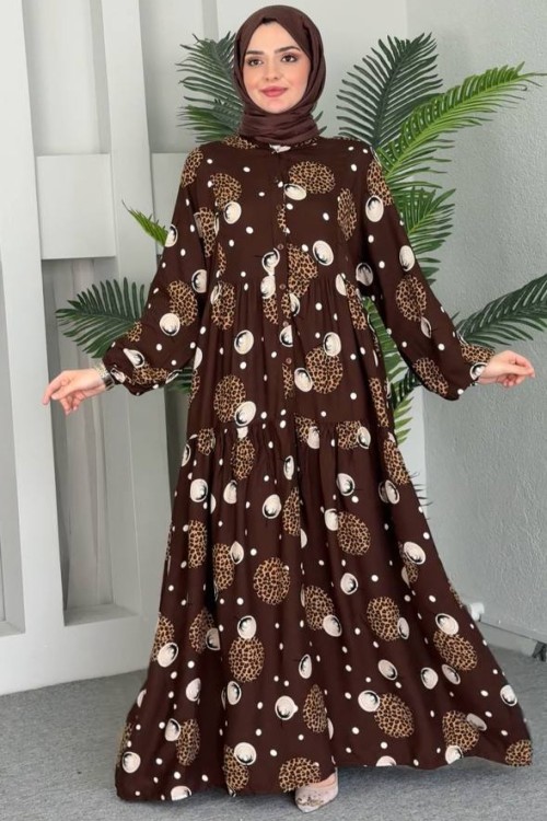  Şöhret Viskon Elbise Kahverengi