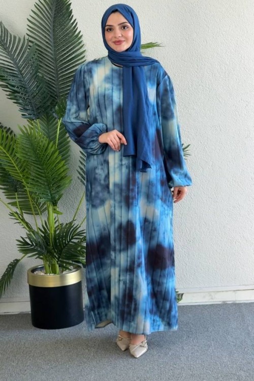 BELKIS krep elbise Mavi