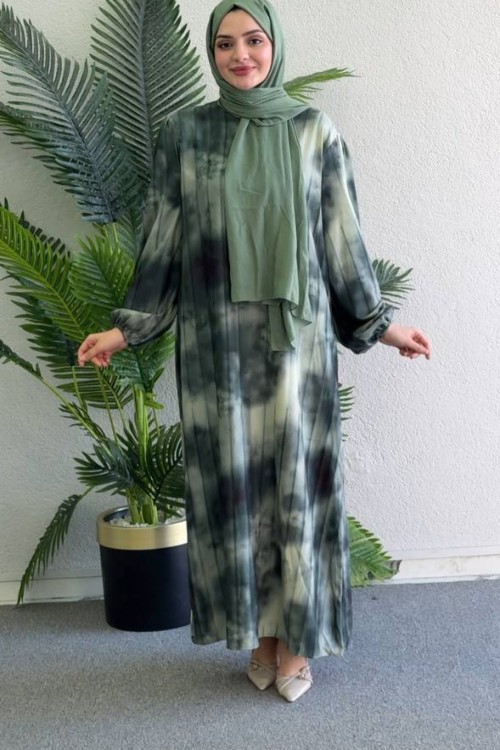 BELKIS krep elbise Yeşil