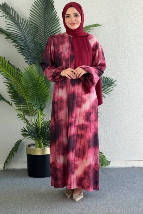 BELKIS krep elbise Bordo