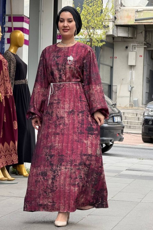   BİRSEL krep elbise   Bordo