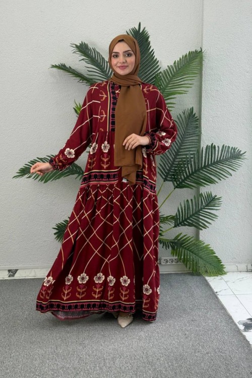 seçkil viskon elbise Bordo