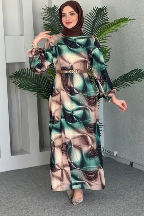 CANSEL krep elbise Zümrüt