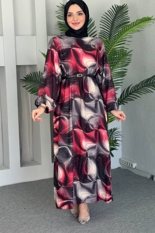 CANSEL krep elbise Bordo