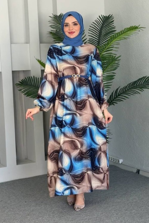 CANSEL krep elbise Mavi