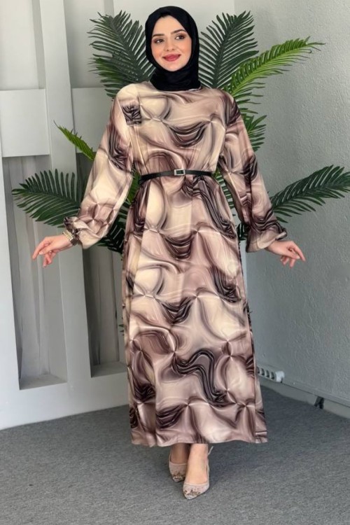 CANSEL krep elbise Krem