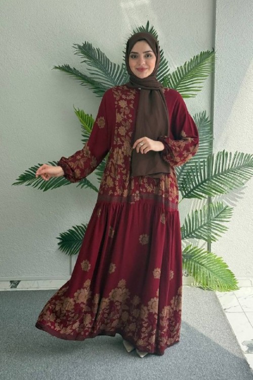 derya viskon elbise Bordo