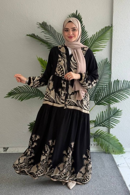 Lale viskon elbise Siyah