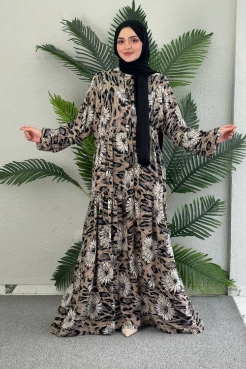 Nar Çiçeği Viskon Elbise Vizon