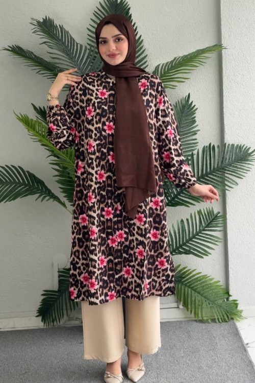 Gökyüzü Leopar Tunik Takım