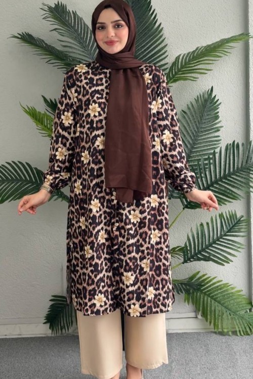 Gökyüzü Leopar Tunik Takım