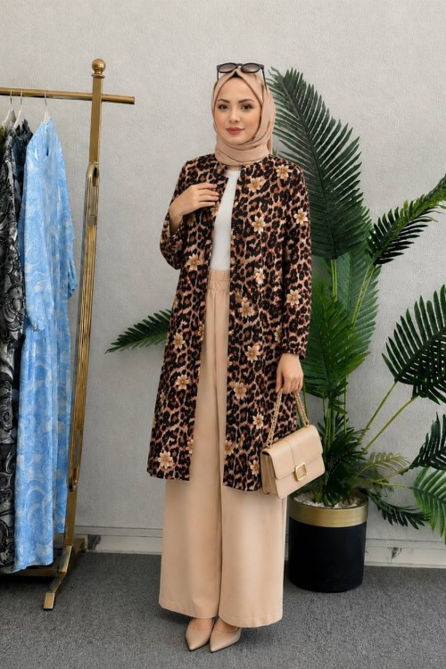 Gökyüzü Leopar Tunik Takım Sarı